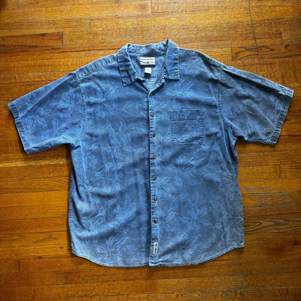 High Sierra Mens XXL Blue‎ Floral Hibiscus Cotton Short Sleeve Button Down Shirt